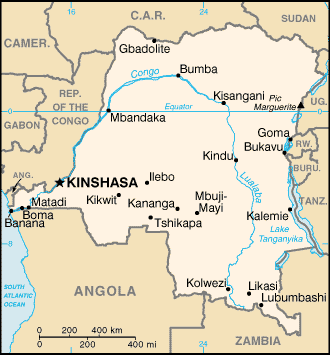 Map of Democratic Republic of the Congo